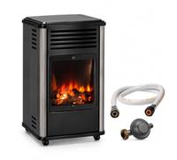 Sahara - Poêle à gaz 3.4 kW Noir effet poêle à bois Manhattan Chauffage d'appoint + Tuyau gaz + Détendeur butane