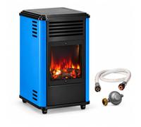 Sahara - Poêle à gaz 3,4KW Bleu et Noir Effet poêle à Bois Manhattan Chauffage d'appoint + Tuyau gaz + Détendeur Butane
