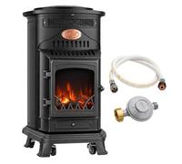 Sahara - Poêle à Gaz Provence Hybride 6kW Chauffage Electrique & Gaz Butane Fonte Noir + Accessoires Gaz Tuyau & Détendeur Inclus