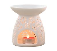 Sahgsa Lampe parfumée en céramique avec bougeoir Diffuseur d'huile avec motif floral Photophore Bougie Aromathérapie Cuisinière Décoration Yoga Spa Chambre