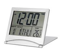 Sahgsa Réveil de voyage numérique - Calendrier pliable, minuterie de température, horloge LCD avec mode snooze - Grand affichage des chiffres - Fonctionne avec piles - Horloge de table compacte