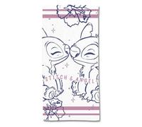 SAHINLER créateur d'univers Disney - Serviette De Plage Stitch et Angel Disney 70x140 cm - Polycoton - 300 GSM - Blanc