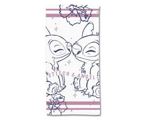 SAHINLER créateur d'univers Disney - Serviette De Plage Stitch et Angel Disney 70x140 cm - Polycoton - 300 GSM - Blanc