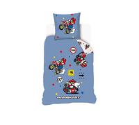 SAHINLER créateur d'univers Mario - Housse de Couette Mario Kart 140x200 cm + 1 Taie d'oreiller 63x63 cm - 100% Coton - Bleu