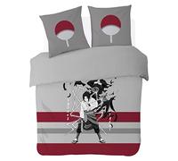 SAHINLER créateur d'univers Naruto - Housse De Couette Naruto Sasuke & Itachi 200x200 cm + 2 Taies d'oreiller 63x63 cm - 100% Coton - Gris/Rouge