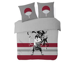 SAHINLER créateur d'univers Naruto - Housse De Couette Naruto Sasuke & Itachi 200x200 cm + 2 Taies d'oreiller 63x63 cm - 100% Coton - Gris/Rouge