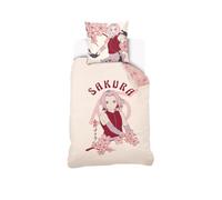 SAHINLER créateur d'univers Naruto - Housse De Couette Sakura Haruno 140x200 cm + 1 Taie d'oreiller 63x63 cm - 100% Coton - Ecru