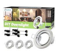 sailsco Spot LED Encastrable GU10 Set,Cadre Avec Douille GU10,Spots de Plafond en Acier Argenté,Orientables 60°Rond Plat Cadre d'Encastrement 70mm pour Intér，230V,Lot de 4