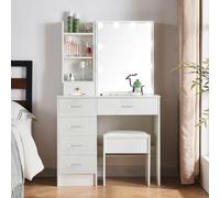 Saimeihome Coiffeuse avec miroir et tabouret, éclairage en 3 modes d'éclairage, table cosmétique avec 6 tiroirs et 6 compartiments pour chambre à coucher - 80 x 36 x 130 cm