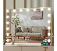 Saimeihome Grand Miroir Coiffeuse 70x55cm - 17 LED Réglables, 3 Températures de Couleur - Miroir Hollywood Maquillage Contrôle Tactile Port USB, pour Montage Table et Mural