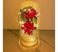 Saint Valentin Rose Eternelle sous Cloche, La Belle et la Bête Rose, Dôme en Verre Rose éternelle avec lumière LED et Base, Mariage Maison Décor, Cadeau Unique pour Maman, Femme, Mere, Mamie, Amie