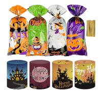 Saituo Home 8 Pièces Lanterne Halloween Décoration, 50 Pièces Sachet Bonbon Halloween, Sac Cadeau, Citrouille/Chauve-Souris/SorcièRe/Toile d'araignée Decoration, Fournitures de Fête de