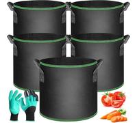 SaiXuan Lot de 5 Sacs de Plantation Noirs 30L pour, Tomates, Carottes, Fraises, Fleurs, Réutilisables avec Poignées Renforcées, Gants de Jardinage, pour Balcon, Terrasse, Jardin et Serre