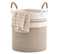 SaiXuan Panier à Linge Sale Tissé en Coton, 50L Panier en Corde de Coton Bicolore avec Poignées - Grand Panier de Rangement, pour Chambre, Salle de Bain, Jouets et Stockage, Durable, 37x47cm