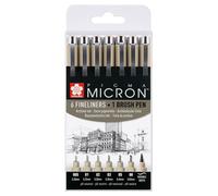 Sakura - Feutres fins Pigma Micron assortis + feutre pinceau noir | 6 pièces