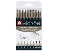 Sakura - Fineliners et stylos pinceaux Pigma Micron gris froid, lot de 8 assortis | 6 pièces
