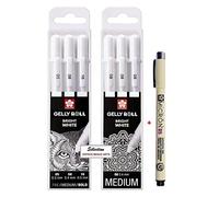 SAKURA Gelly Roll Blanc, 3 stylos Bright White dans un étui, Mix-Size 05/08/10 + Lot de 3 stylos Gelly Roll Basic, blanc 08 + 1
