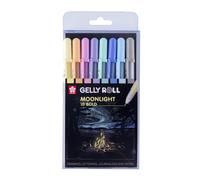 SAKURA Stylos gel Gelly Roll Moonlight - 10 stylos, 8 couleurs pastel, pointe 0,5 mm, brille sous UV