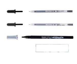 SAKURA Gelly Roll Stylo à Encre Gel Noir 06, 08 et SAKURA PIGMA PEN 10 Pinceau Stylo Feutre Noir, Pointe 0.7MM + 1 Carte