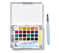 SAKURA Koi Boîte De Poche Pour Aquarelle Avec Médium Irisé | Set De 24 Couleurs, Palette, Eponge Et Pinceau A Eau