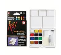 SAKURA Koi Pocket Box Aquarelle 12 Couleurs | Set Aquarelle Plein-Air avec pinceau à réservoir, palette & éponge