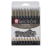 Sakura - Lot de 10 feutres fins Pigma Micron, différentes largeurs d'écriture, noir | 6 pièces