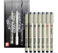 Sakura - Lot de 7 stylos Pigma Micron à pointe fine, 01/05/08/10/12/Graphic/Brush, encre noire