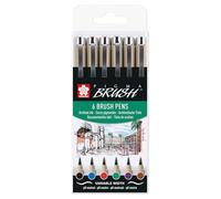 SAKURA Pigma Brush Set - 6 couleurs - Conseil doux pour la calligraphie et l'illustration - Encre permanente et résistante à l'eau - Séchage rapide et résistance à la décoloration