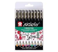 SAKURA Pigma Brush Set 9 Couleurs | Encre Permanente Résistante à l’Eau | Marqueurs Pointe Feutre pour Ecriture, Dessin & Journaling