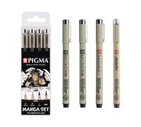 SAKURA Set 4 stylos Pigma Manga Sépia – encre permanente, résistante à l'eau, tailles variées