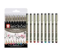 SAKURA Pigma Micron 05 Pointe Callibrée Set de 9 couleurs | Encre résistante à l'eau, taille 05 (0.45 mm) | Stylos pour l'écriture, le dessin et le journaling