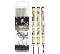 Sakura Pigma Micron Boîte de 3 stylos fineliners pigmentés - 10/12/Pinceau - Encre noire