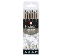SAKURA Pigma Micron Fineliner Set - 4-Piece Light Cool Gray - Inclut 01/05/10 & Brush Pen - Quick-Dry Waterproof Ink - Ideal for Illustrations & Bullet Journals