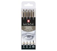 SAKURA Pigma Micron Fineliner Set - Cool Gray - 4 Tailles - 01, 05, 10, Brush - Qualité Professionnelle - Quick Dry, Waterproof, Bleed Proof
