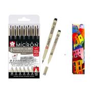 Sakura Pigma Micron- Manga Set. Noir 7 Toutes Les Plumes . 005,01,02,03,05,08, Brush .Made in Japan
