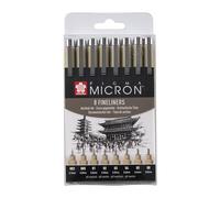 SAKURA Pigma Micron Pointe Callibrée Set de 8 | Encre noire permanente et résistante à l'eau, tailles assorties | Stylos pour l'écriture, le dessin et le journal intime