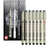 SAKURA Pigma Micron stylos à encre pigmentée - Encre noire imperméable, résistante à la décoloration et permanente - Emballage cadeau (Lot de 7 (+ Graphique))