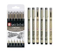 SAKURA Pigma Micron Stylos Pointe Callibrée Set de 6, Encre permanente noire résistante à l’eau, Variété de tailles | Stylos pour écriture, dessin & journaling
