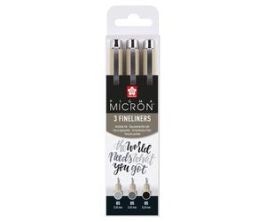 Sakura - Set de feutres fins Pigma Micron 05 noir et gris, 3 tailles | 6 pièces
