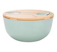 Saladier bambou 9 ,8 pouces avec accessoires , pour salades et fruits , bleu-vert .
