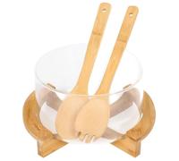 Saladier en Verre Base Bambou avec Ustensiles Inclus Ultra Pratique Cheffinger Transparent