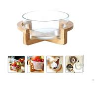 Saladier en Verre créatif avec Support en Bois diamètre 15 cm Bol à Dessert aux Fruits Bol à céréales Bol de Service