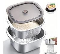 Saladier Passoire Inox 4600 ml 28 cm avec Couvercle et Tamis Intérieur 2 en 1 Égouttoir en Acier Inoxydable pour Pâtes Légumes Fruits Riz Multifonction Cuisine