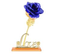 SALALIS Feuille d'or Rose Fleur en feuille d'or 24 carats rose artificielle Saint Valentin cadeau romantique pour la deco Bleu