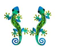 SALAMANDRE Gecko Lézard Set de 2 Décoration Murale Couleur Bleu Vert Ambiance Tropicale de 37cm