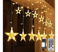 SALCAR 108er LED Rideau Lumière 12 Étoiles, 2 * 1m Basse Tension Rideau Lumineux 8 Modes d'Éclairage,Fonction de Minuteur,avec Télécommande RF et Crochets LED Décorative