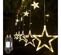 SALCAR 2M Lumière Guirlande de Noël LED avec 12 Etoiles Colorées IP44 Imperméable Led Lumière Rideau dans Intérieur, Extérieur, Jardin, Balcon pour Mariage Anniversaire Décoration(Blanc chaud)