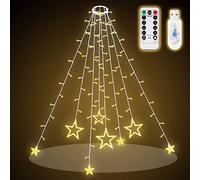SALCAR Éclairage de sapin de Noël de 2 m avec anneau, guirlande lumineuse étoiles pour sapin de Noël avec télécommande et 9 modes, guirlande lumineuse LED à jeter par-dessus le sapin, blanc chaud