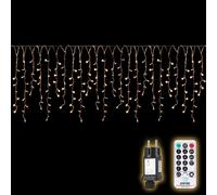 SALCAR Guirlande lumineuse extérieure 5M 200 LED rideau de stalactites avec télécommande, 8 modes, IP44, étanche - Blanc chaud