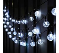 SALCAR Guirlande Solaire Extérieur avec Télécommande, 15M 60 Boules Cristal Lumineuses, 8 Modes Dimmable Minuterie, IP44 Étanche Guirlande Lumineuse Outdoor pour Balcon Jardin Décoration, Blanc Froid
